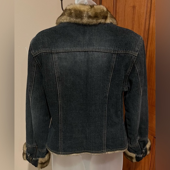 NEW NWOT VINTAGE Y2K GIACCA PENNY LANE BLUE DENIM JACKET FAUX FUR TRIM MEDIUM - Picture 11 of 14
